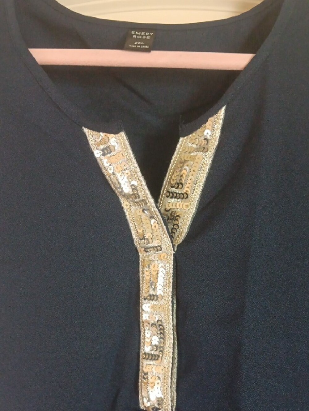 Emery Rose Navy Top with Gold Sequin Trim - Picture 3 of 4